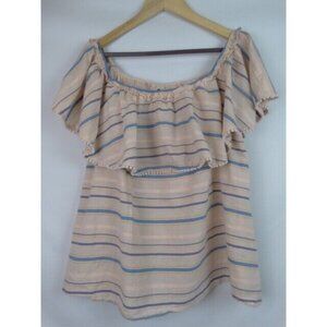 Lane Bryant Womens Top Size 18/20 2X Pink Striped Off Shoulder Peasant Shirt